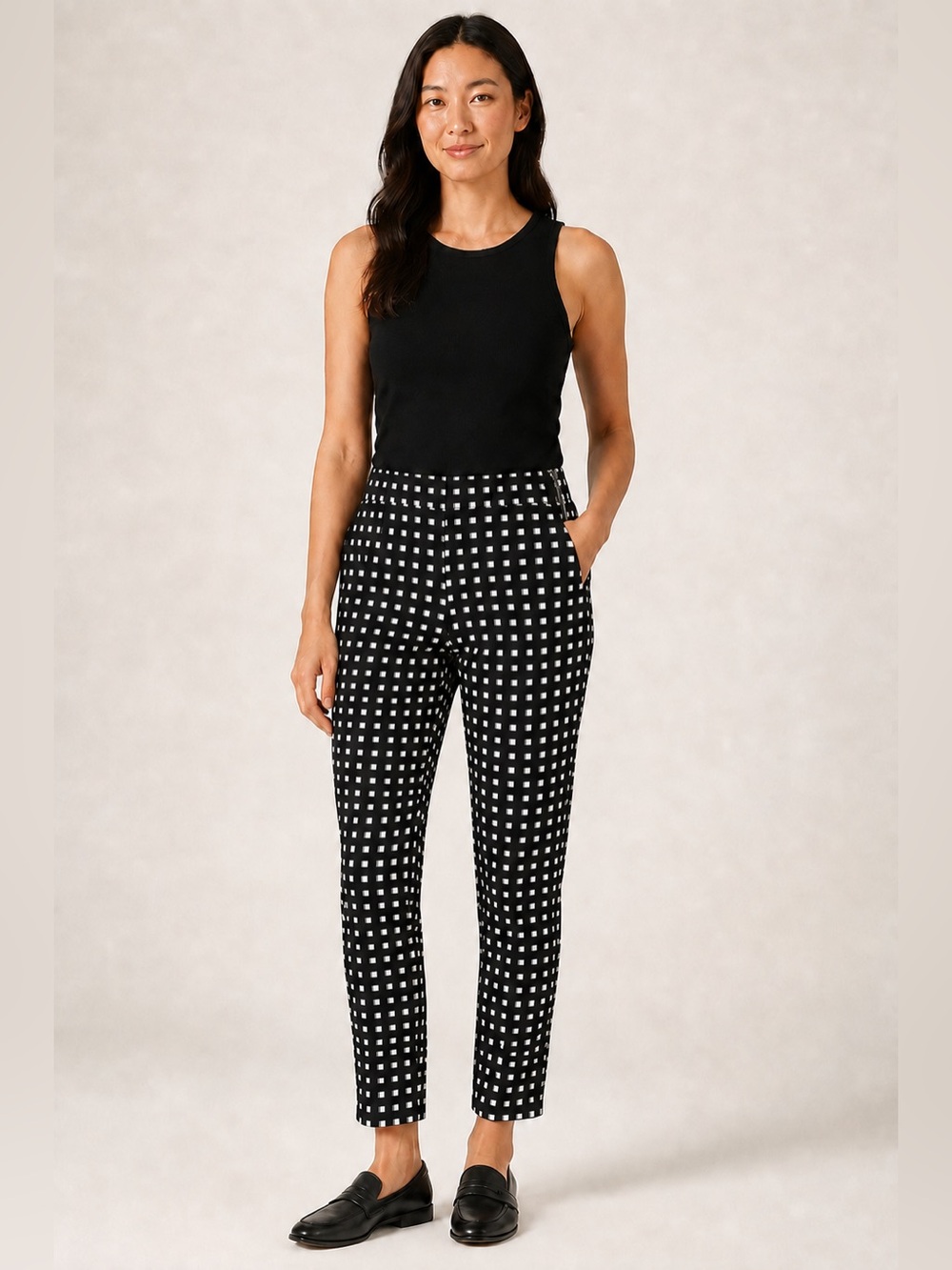Gerard Darel Paris Black White Geometric Side Zip Ankle Pants 38 US 6
